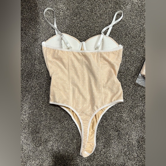 NEW Nude & White Polka Dots Thong Bodysuit - Sizes Small, Medium & Large - Picture 3 of 8